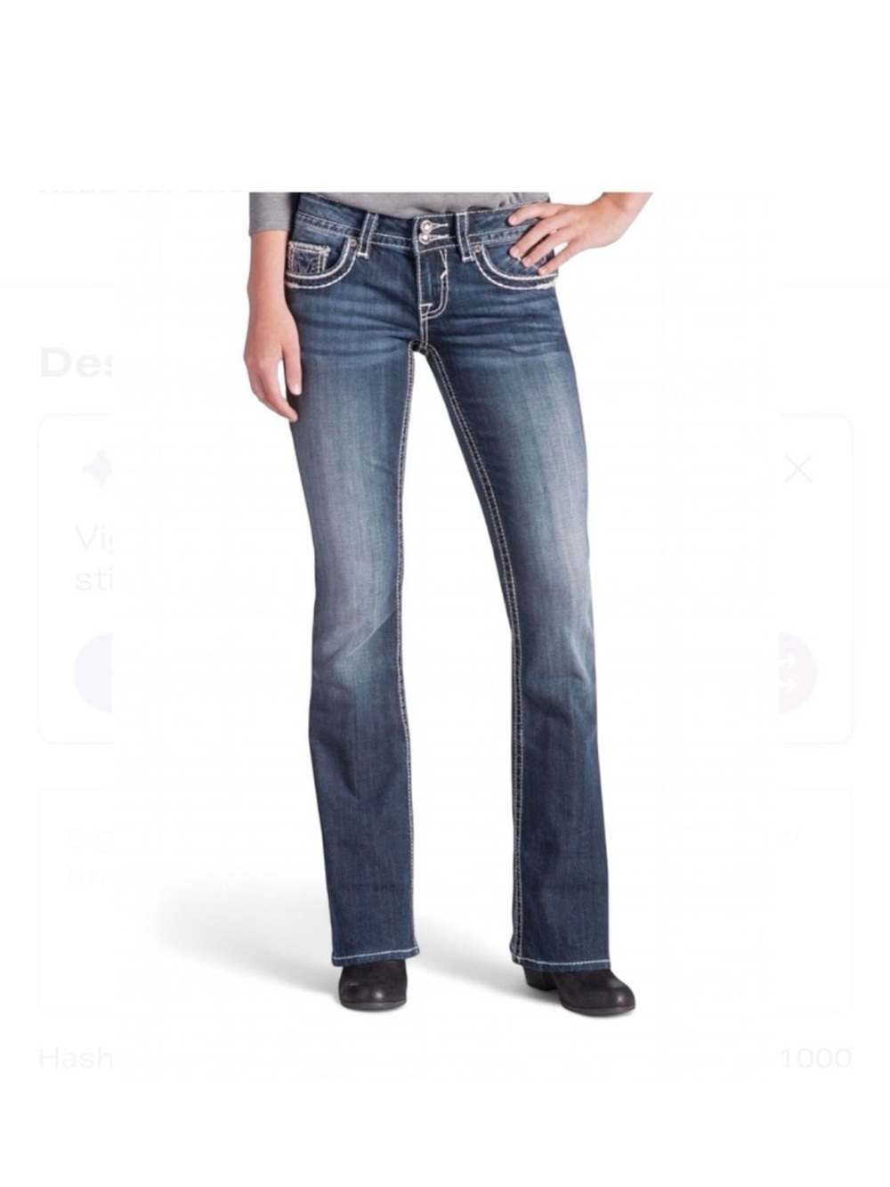 VIGOSS Women's Blue Bootcut Jeans Waist 26 With White Stitching & Washed NWOT